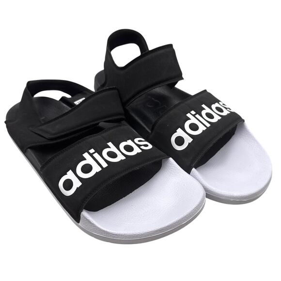 Adidas Sandals Mens Sz 13 Black White Adjustable Slide Comfort Casual Sporty - Picture 1 of 7